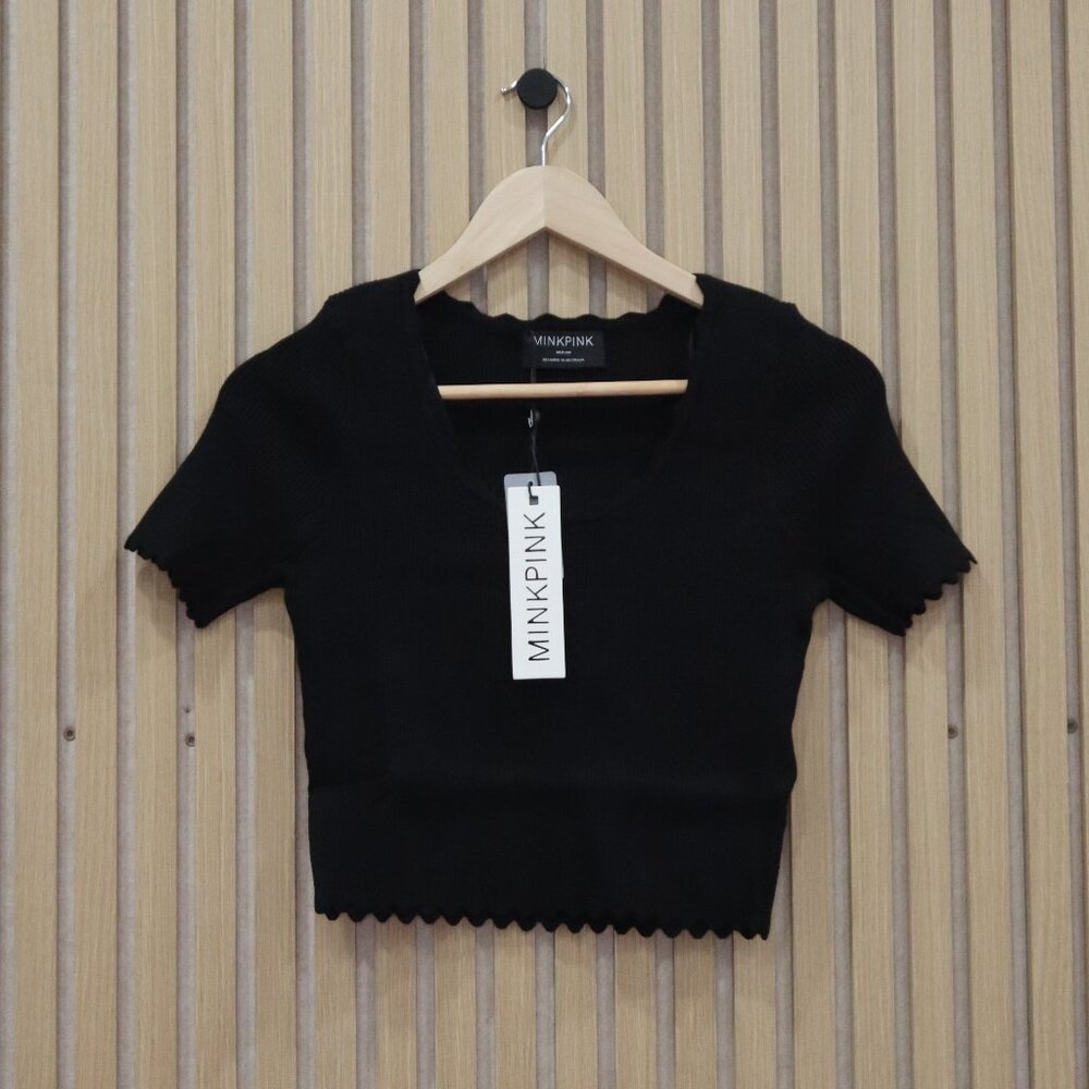 MINKPINK Laura Scallop Knit Tee Black - Picture 4 of 7